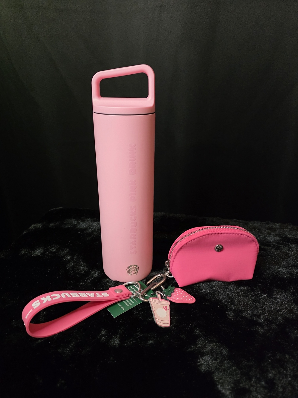 2026 Pink Starbucks Pink Drink Bundle Wristlet and Metal Tumbler NWT